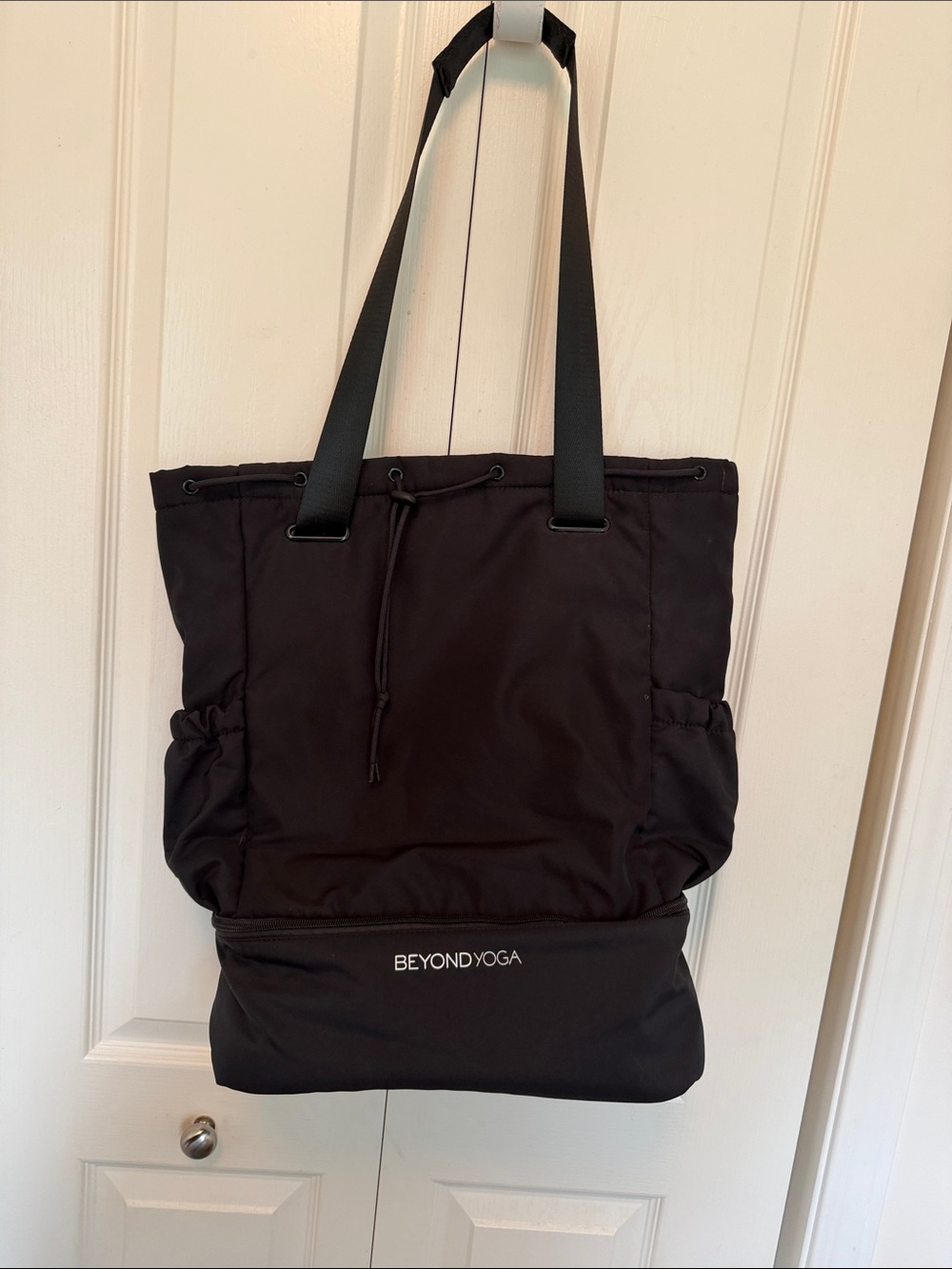 Beyond Yoga Black Nylon Tote with Drawcord & Stowable Pocket